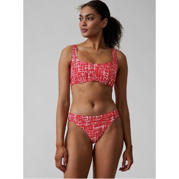 Athleta 36D DD shibori matador red Bra Cup Square Neck Bikini Top swim bathing - Picture 2 of 8